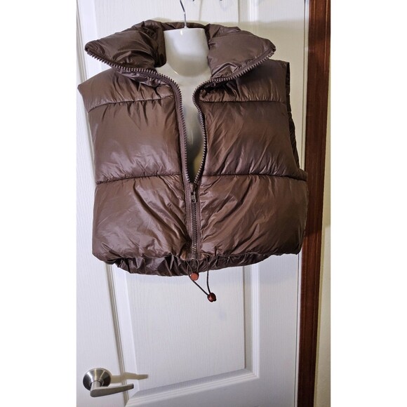 NWT Seta T Size LgHigh Stand Collar Lightweight Zip Puffer Crop Padded Vest Size - Picture 8 of 8